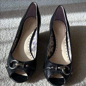 Coach Black Leather Peep-Toe Heels